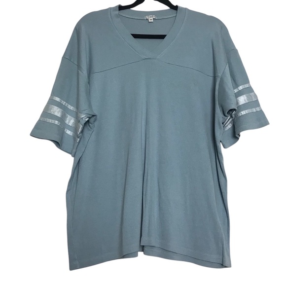 Pj Harlow Blue Satin Stripe Modal Supima Cotton V Neck Baseball Tee Womens Sz M - Picture 3 of 10